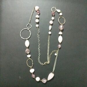 Silver Tone Pink Beaded Long Statement Necklace